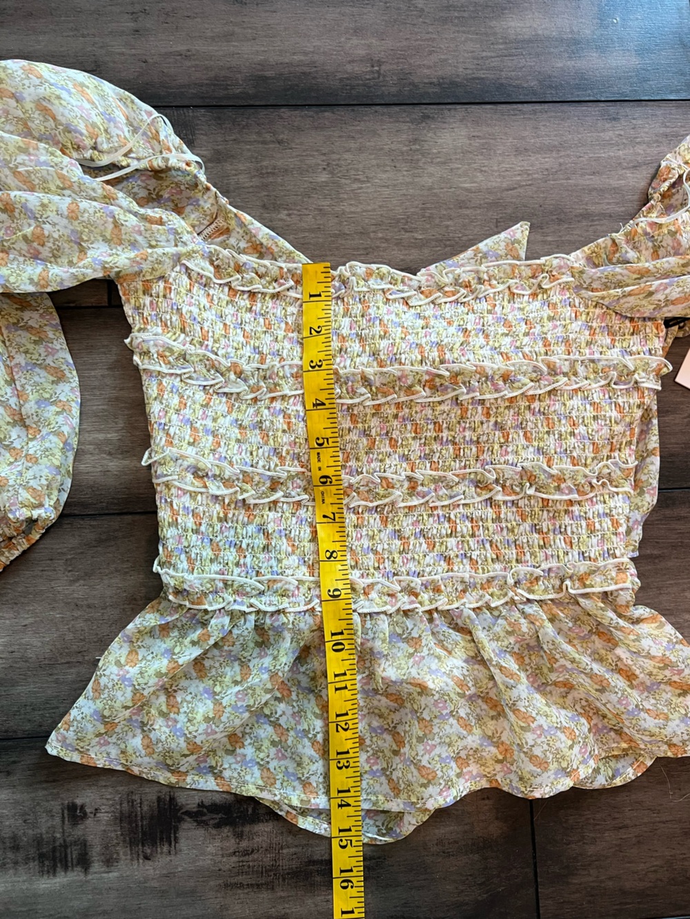 ASTR the Label Floral Smocked Top NWT Sheer Long Sleeve Cottagecore Blouse M - Picture 10 of 10